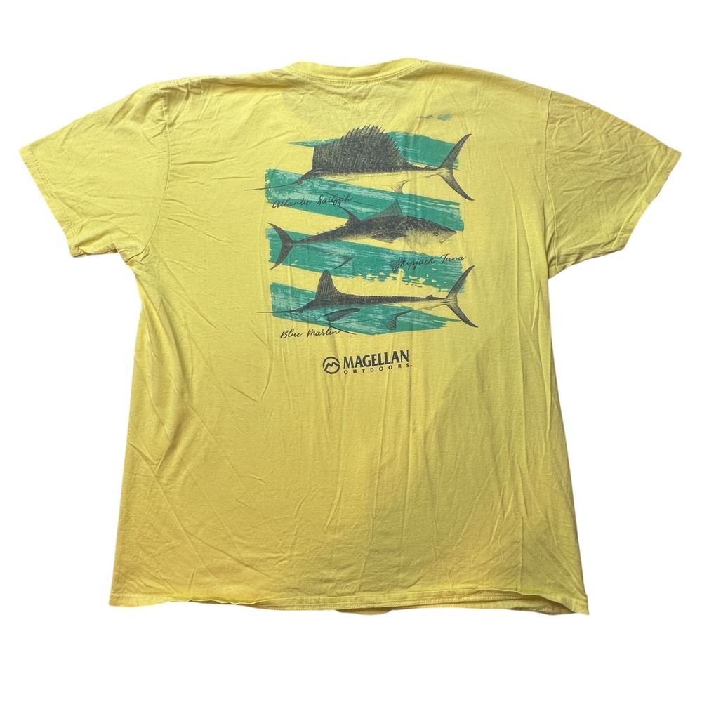 Magellan T-Shirt Mens XL Yellow Fish Graphic Short Sleeve Crew Neck Cotton Tee